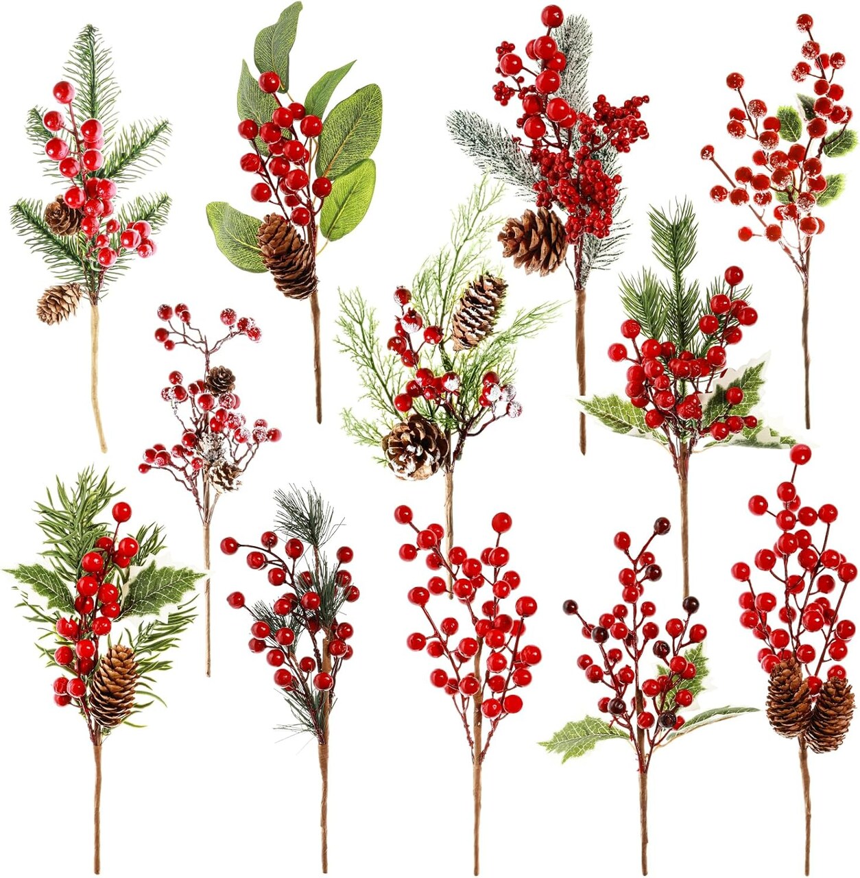 Christmas Flowers Assorted Red Berry Picks and Sprays for Christmas Tree Filler Floral Arrangement DIY Wreath Winter Holiday Season Décor